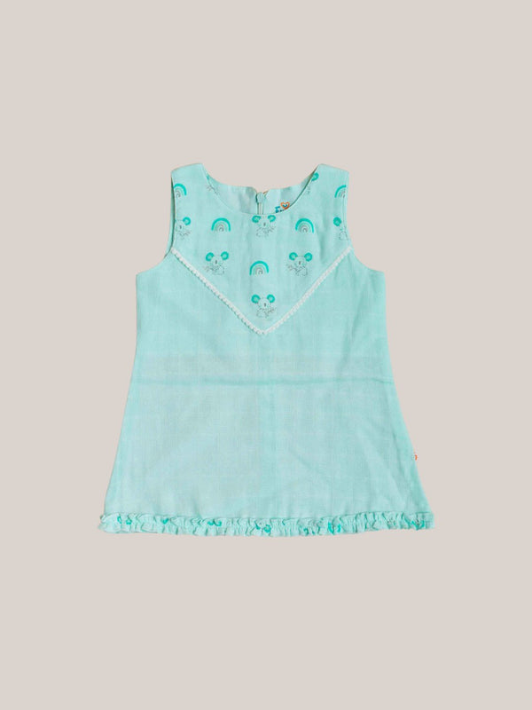 FIRSTIN Muslin Boho Frock Sleeveless - Mint Koala