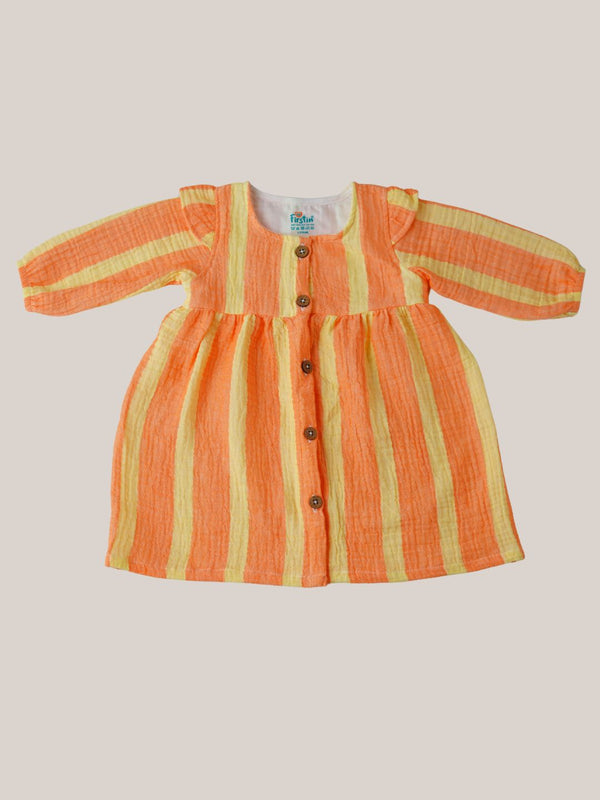 FIRSTIN Y/D Muslin Crinkle Breezy Frock Full Sleeve - Bengal Stripe