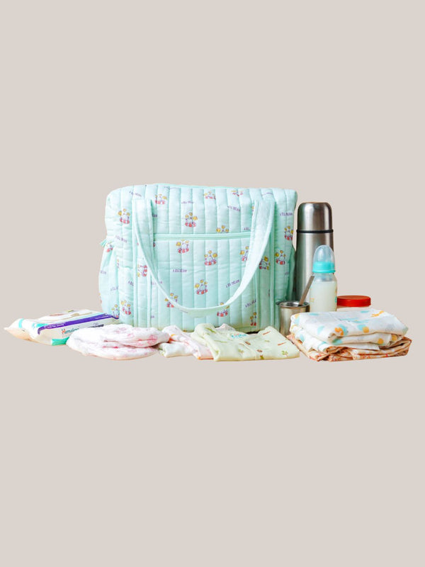FIRSTIN Muslin Diaper Bag - 40X28X14CM - Mint Big Dream