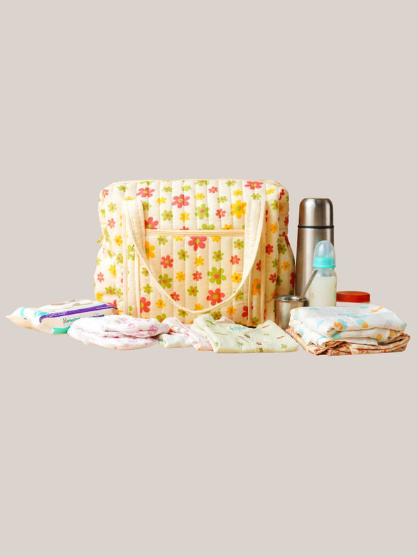 FIRSTIN Muslin Diaper Bag - 40X28X14CM - Vanilla Petals