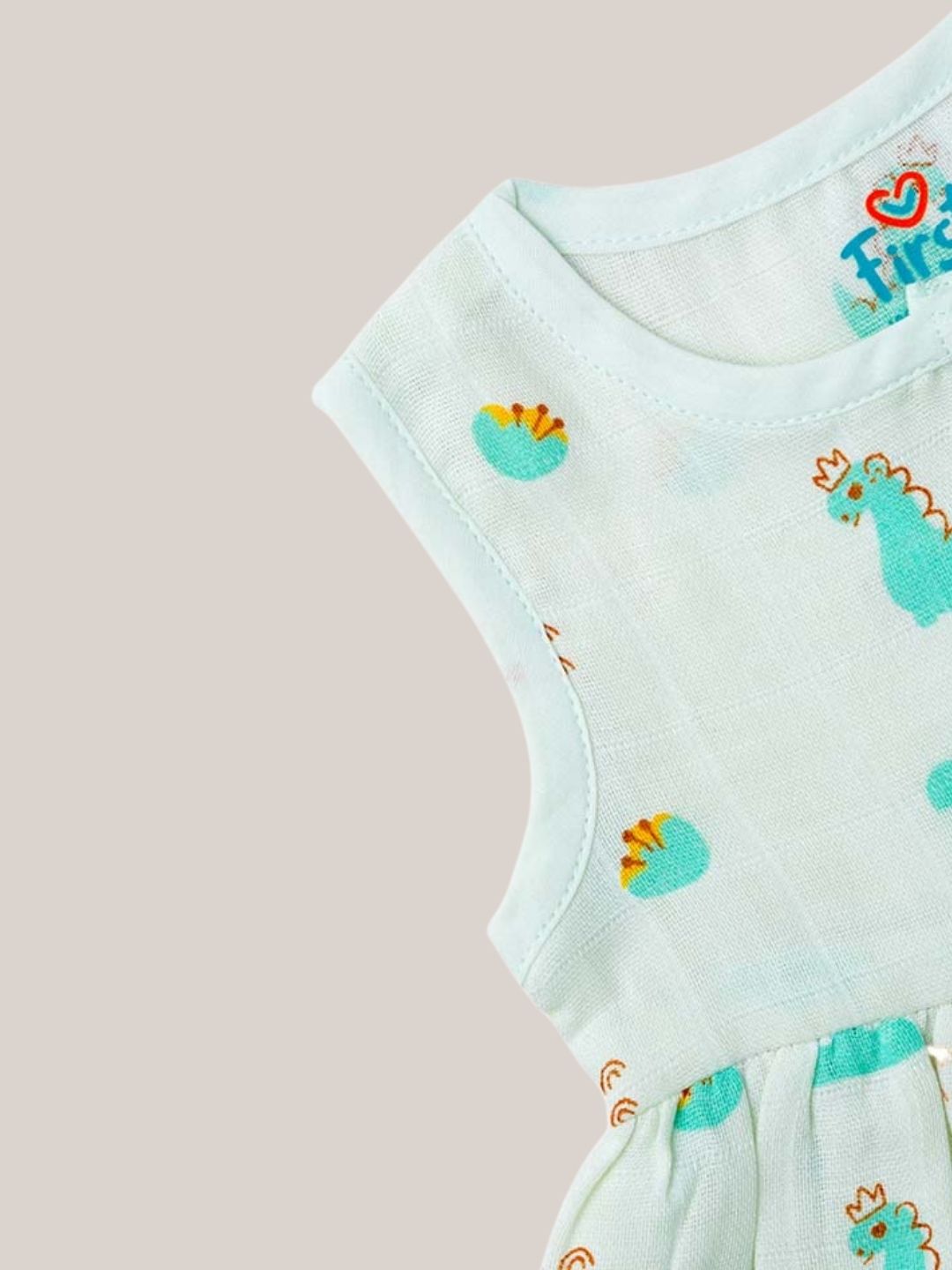 Muslin Front Open Sleeveless Frock - Frost Dino Crown