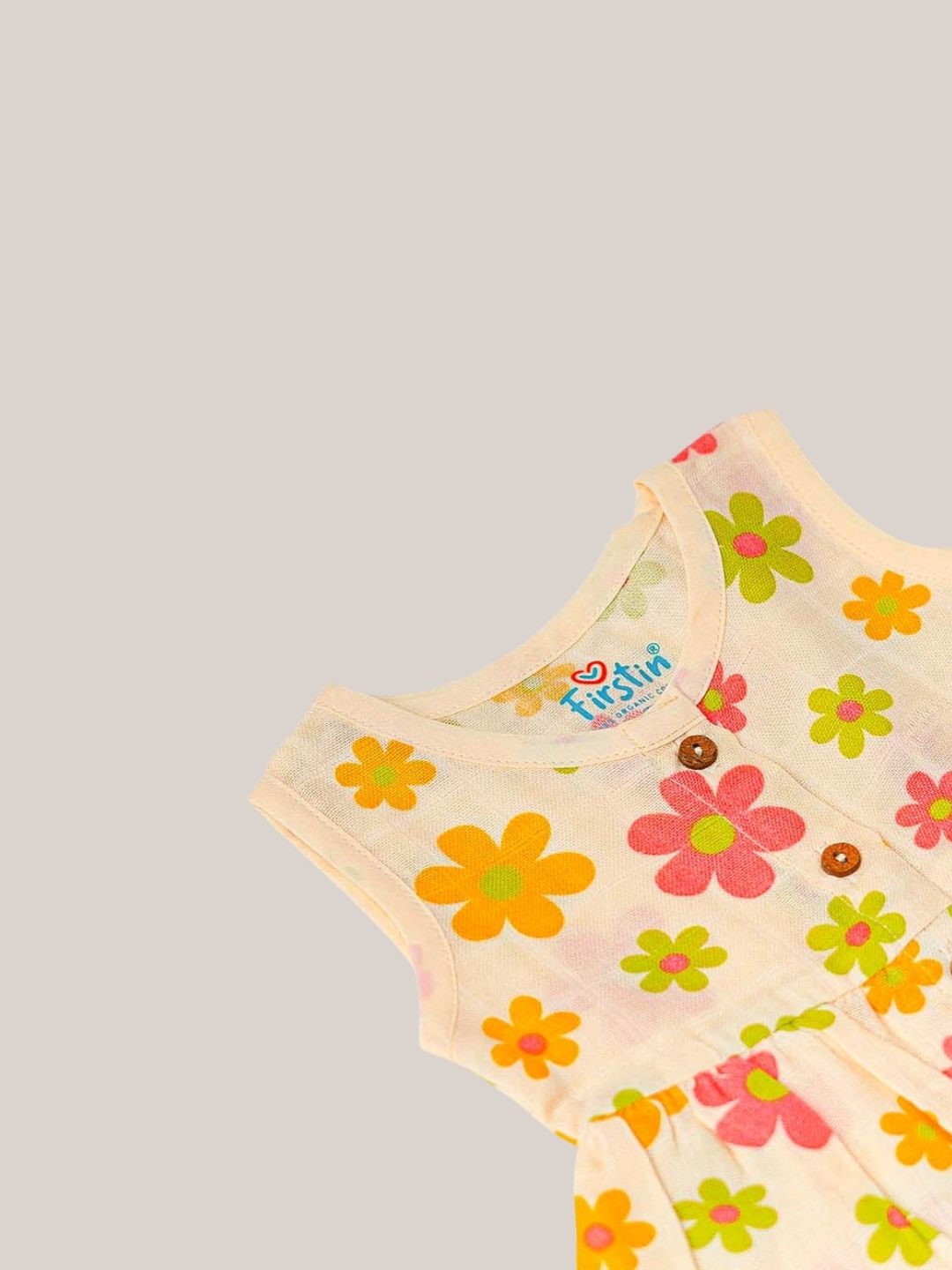 Muslin Front Open Sleeveless Frock - Vanilla Petals