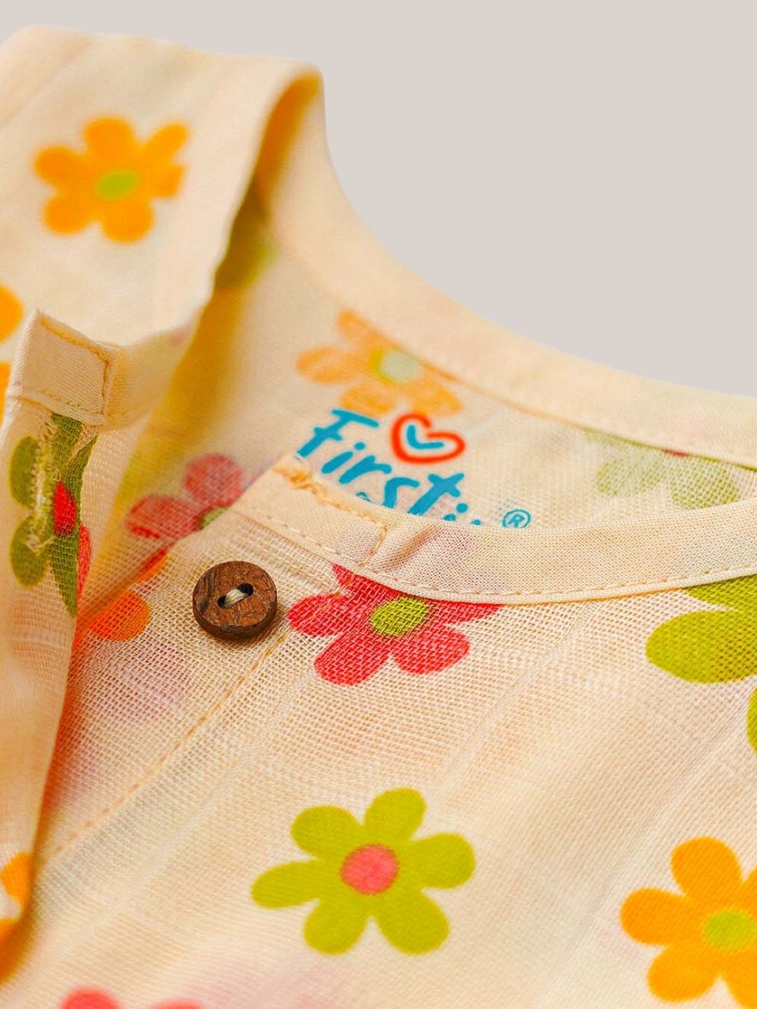 Muslin Front Open Sleeveless Frock - Vanilla Petals