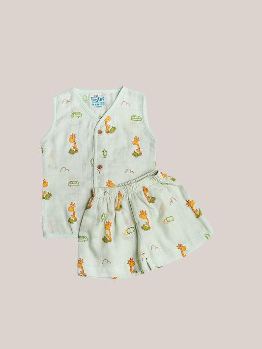FIRSTIN Frost Joyous Giraffe Muslin Jablas Shorts Set Sleeveless