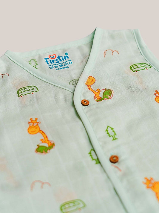 FIRSTIN Frost Joyous Giraffe Muslin Jablas Shorts Set Sleeveless