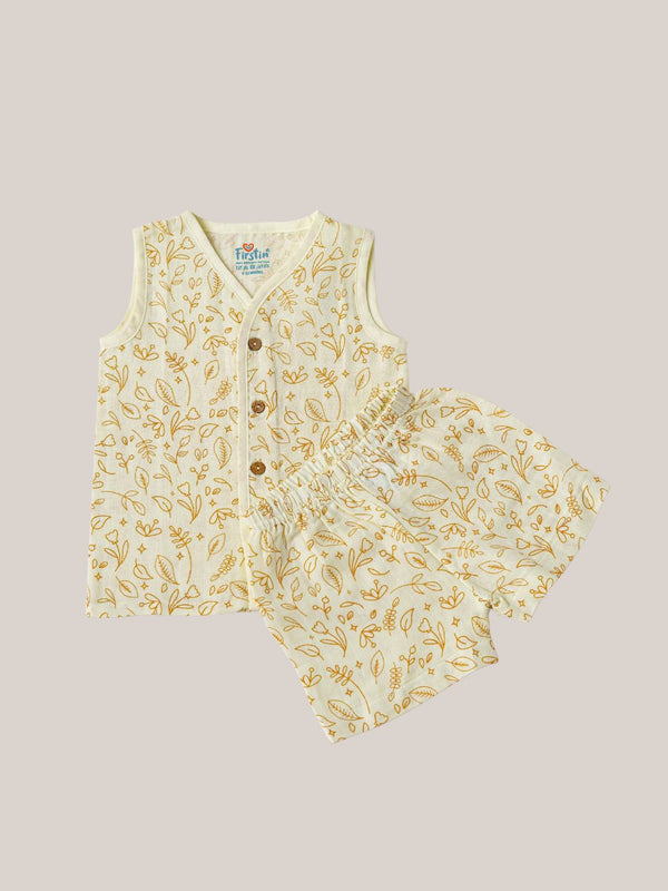FIRSTIN Muslin Jabla-Shorts Set Sleeveless - Lime Cream Shrubs