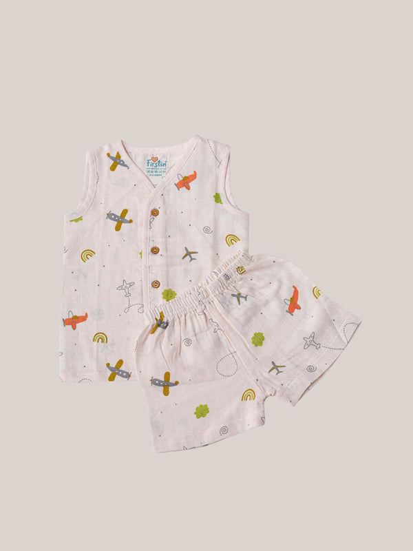 FIRSTIN Muslin Jabla-Shorts Set Sleeveless - Salsa Rose Airjet