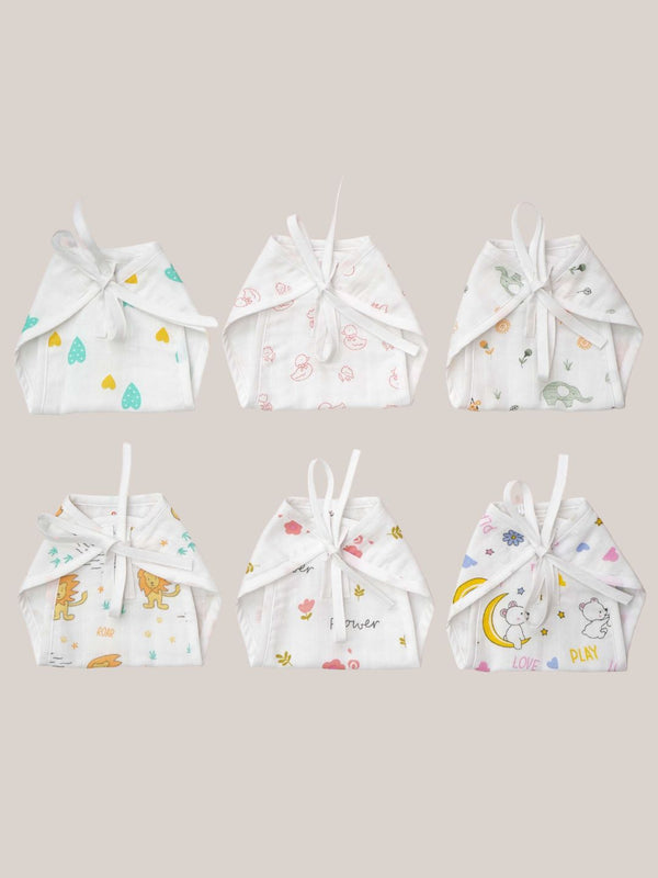 FIRSTIN Muslin Nappy 6 Pcs Pack Combo