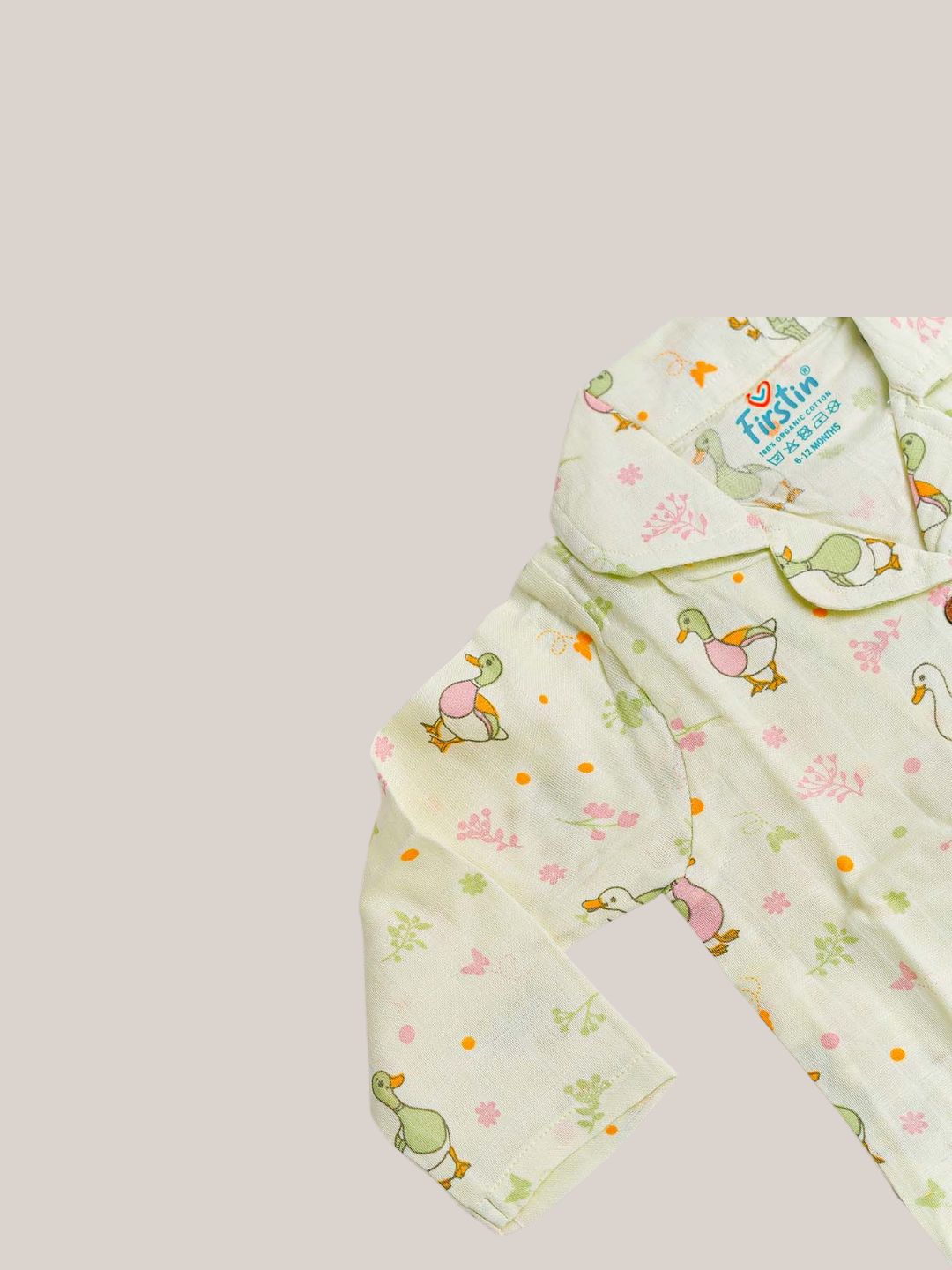 Lime Cream Runner Duck Printed Muslin Night Suit Set