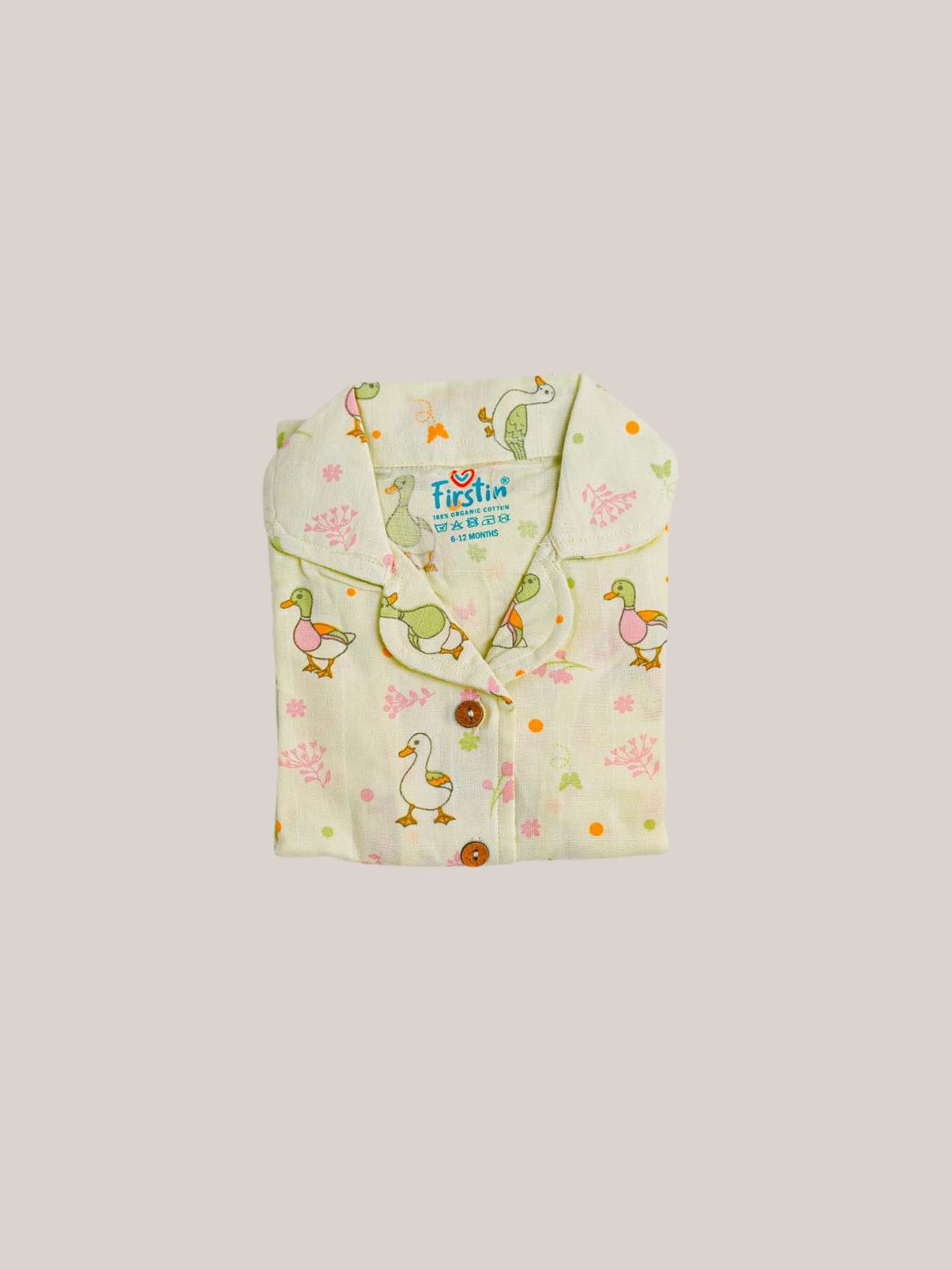 Lime Cream Runner Duck Printed Muslin Night Suit Set