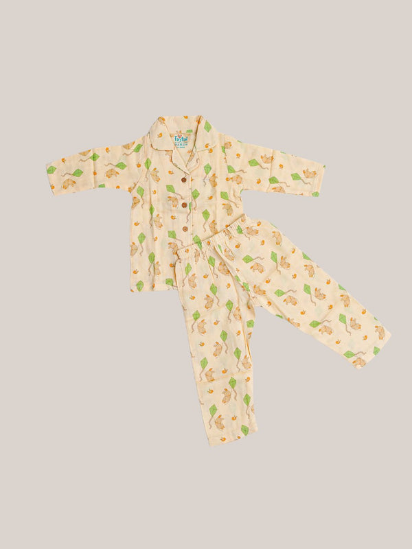 FIRSTIN Vannila Bunny Kite Printed Muslin Night Suit Set