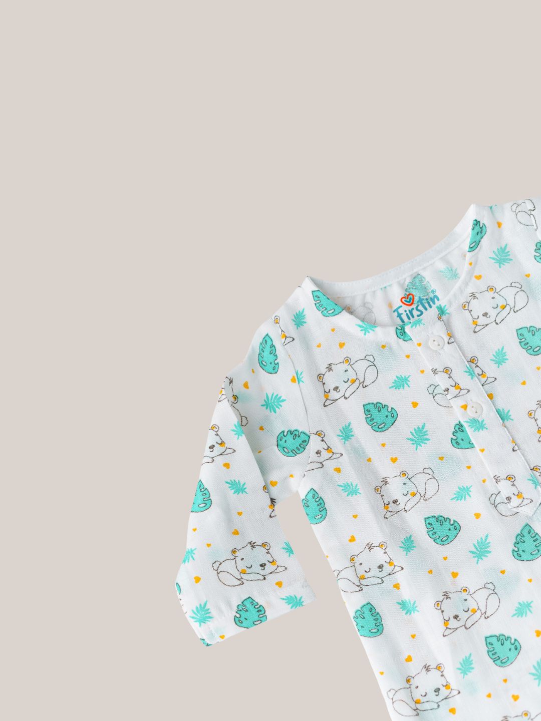 Muslin Pyjama Patiala Set - (W) Mint Sloth Bear