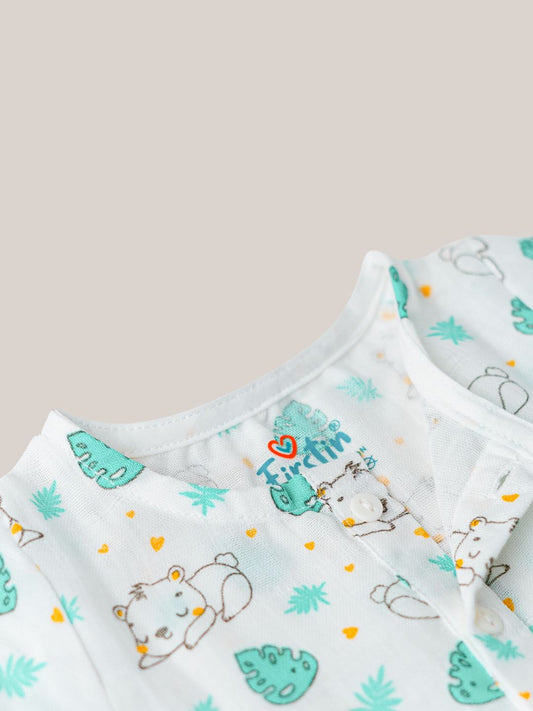 Muslin Pyjama Patiala Set - (W) Mint Sloth Bear