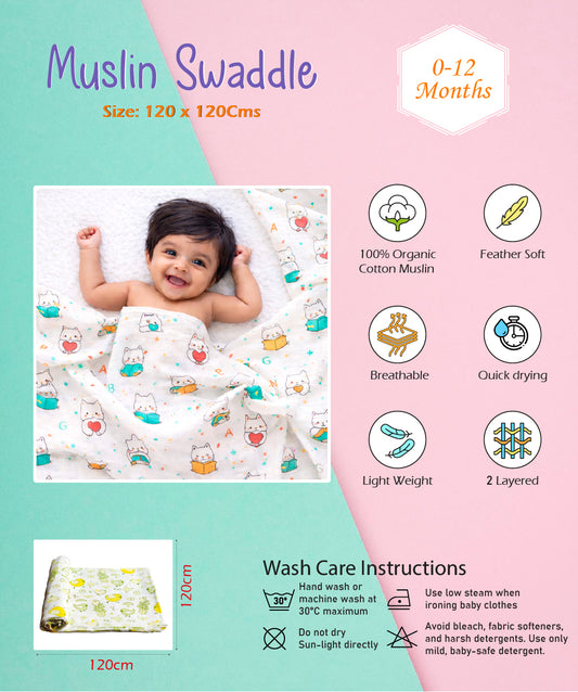 Muslin Swaddle kitty Cat 120X120Cm
