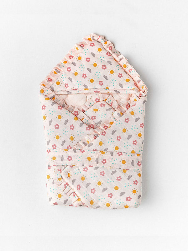 FIRSTIN Muslin Salsa Rose Daisy Cloud Baby Wrap Bed