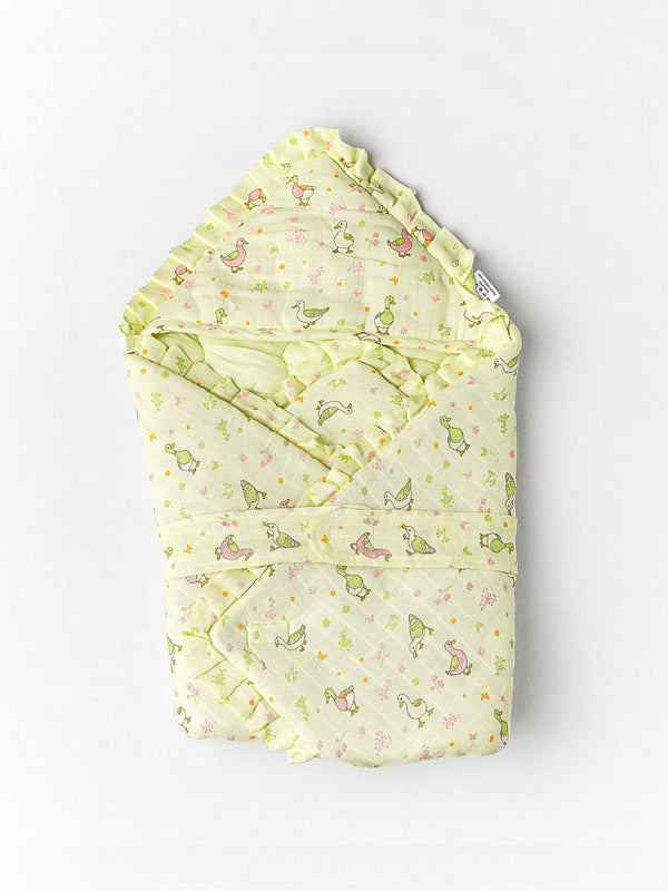 FIRSTIN Muslin Lime Cream Runner Duck Baby Wrap Bed