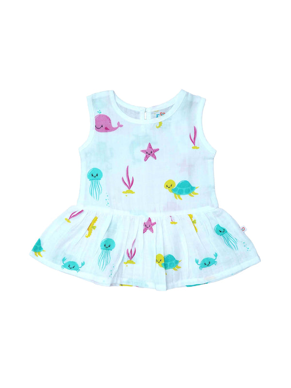 FIRSTIN Muslin Frock Back Button - Octopus
