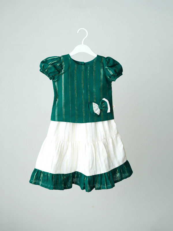 FIRSTIN Ridhi Top With Skirt (Puff Sleeve) - Opal