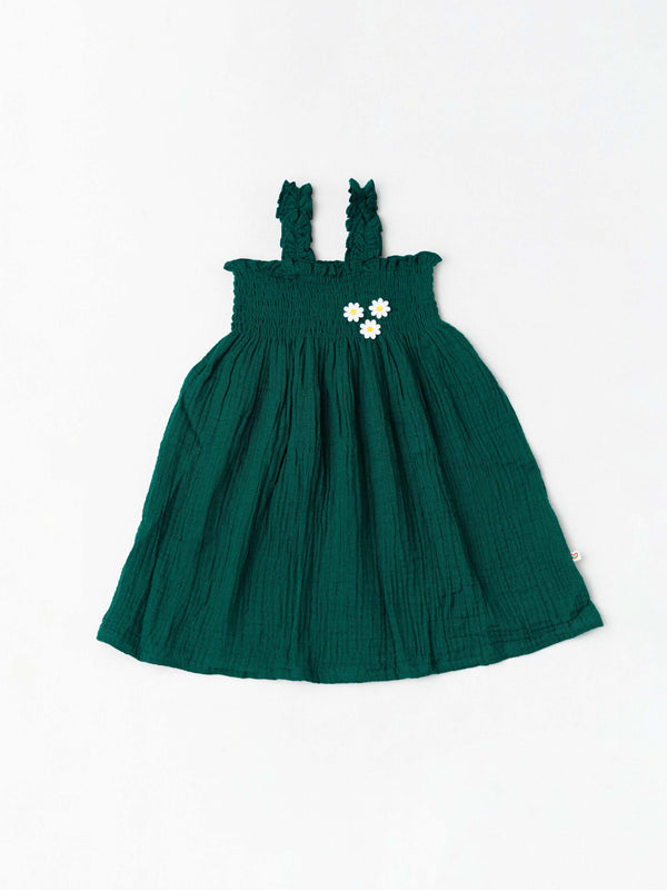 FIRSTIN Muslin Bubble Crinkle Smocking Frock - Opal