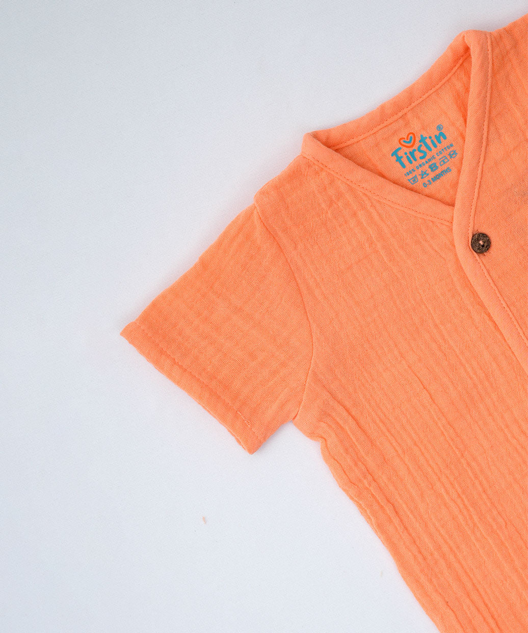 Muslin Bubble Crinkle Jabla-Shorts Set Half Sleeve - Coral Orange