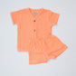 Muslin Bubble Crinkle Jabla-Shorts Set Half Sleeve - Coral Orange