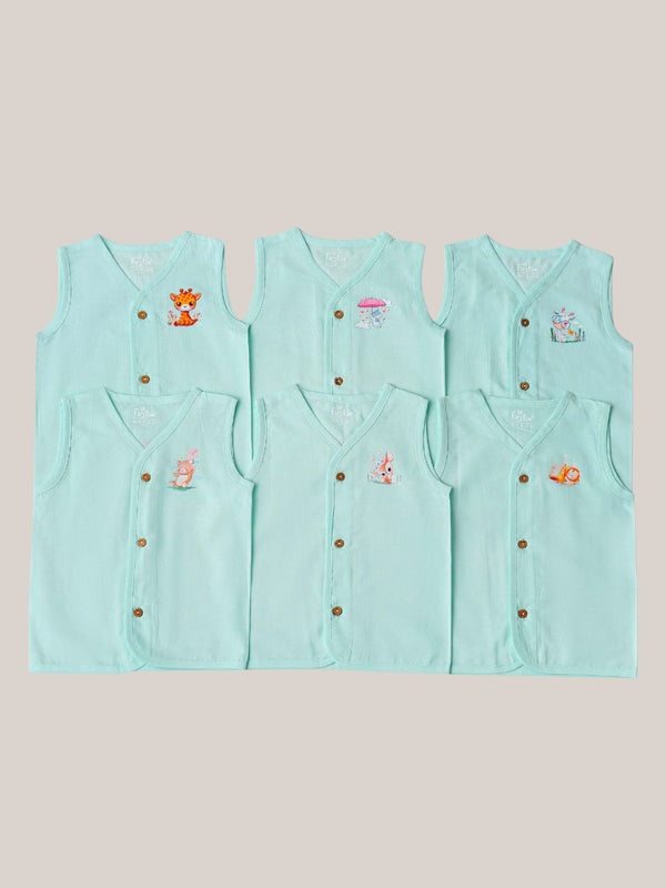 FIRSTIN Organic Cotton Jabla Sleeveless Assorted (Any 3Pcs) Combo - Cyan