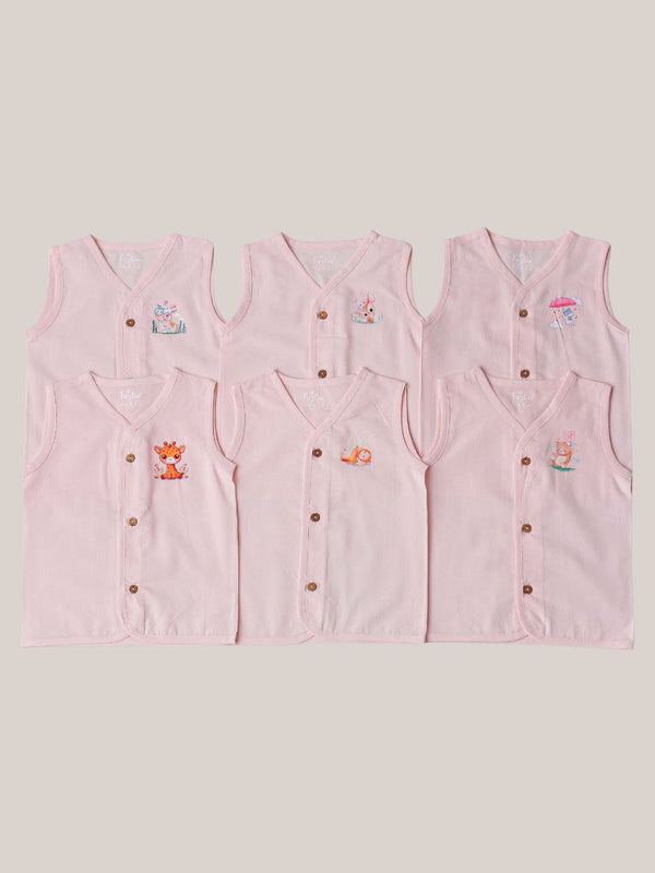 FIRSTIN Organic Cotton Jabla Sleeveless 6 Pcs Combo - Taffy