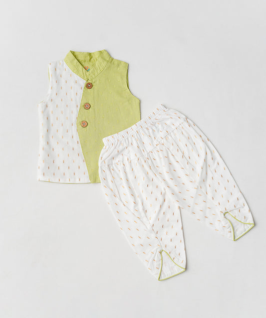 Lurex Dobby Waist Coat-Dhoti Pant - Palm Green