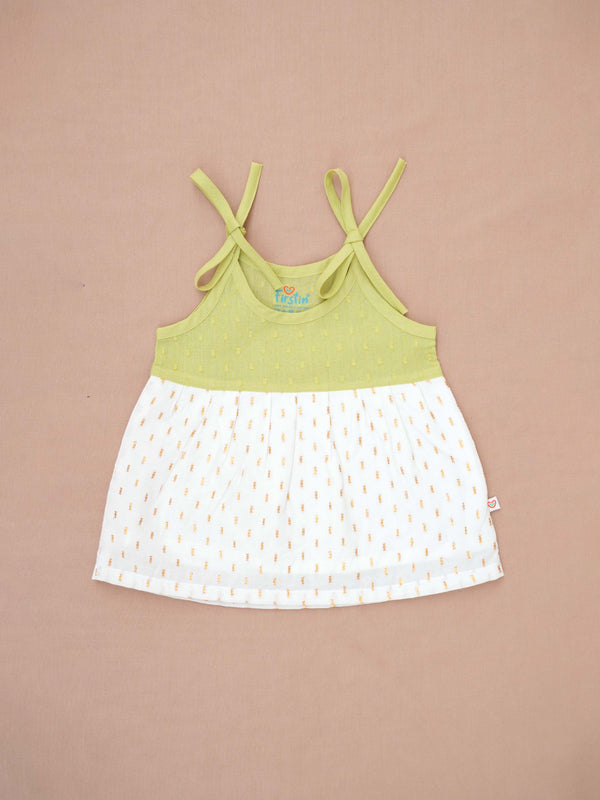 FIRSTIN Lurex Dobby Knotted Frock - Palm Green