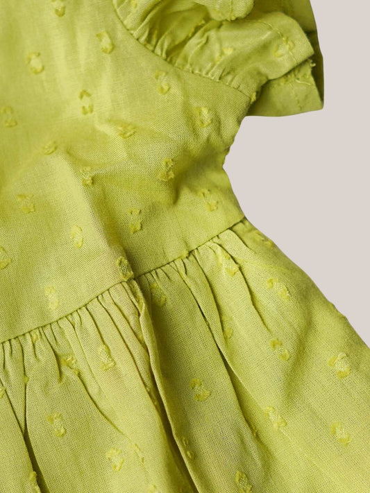 Swiss Dobby Half Sleeve Casual Frock - Palm Green