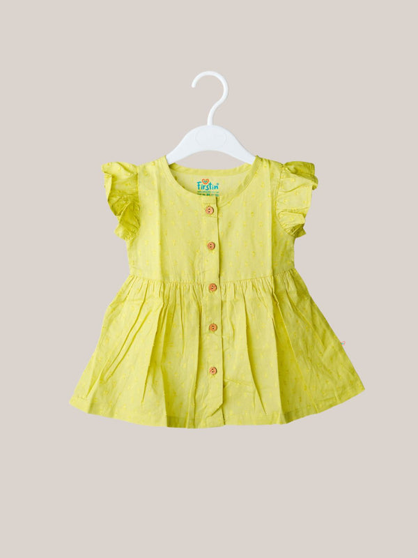 FIRSTIN Swiss Dobby Half Sleeve Casual Frock - Palm Green