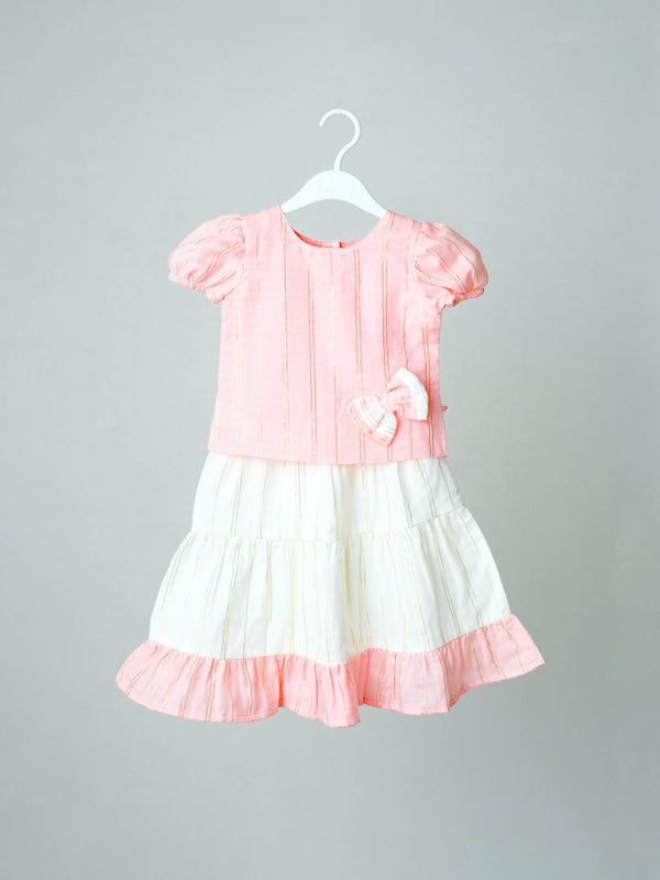 FIRSTIN Ridhi Top With Skirt (Puff Sleeve) - Flamingo Pink