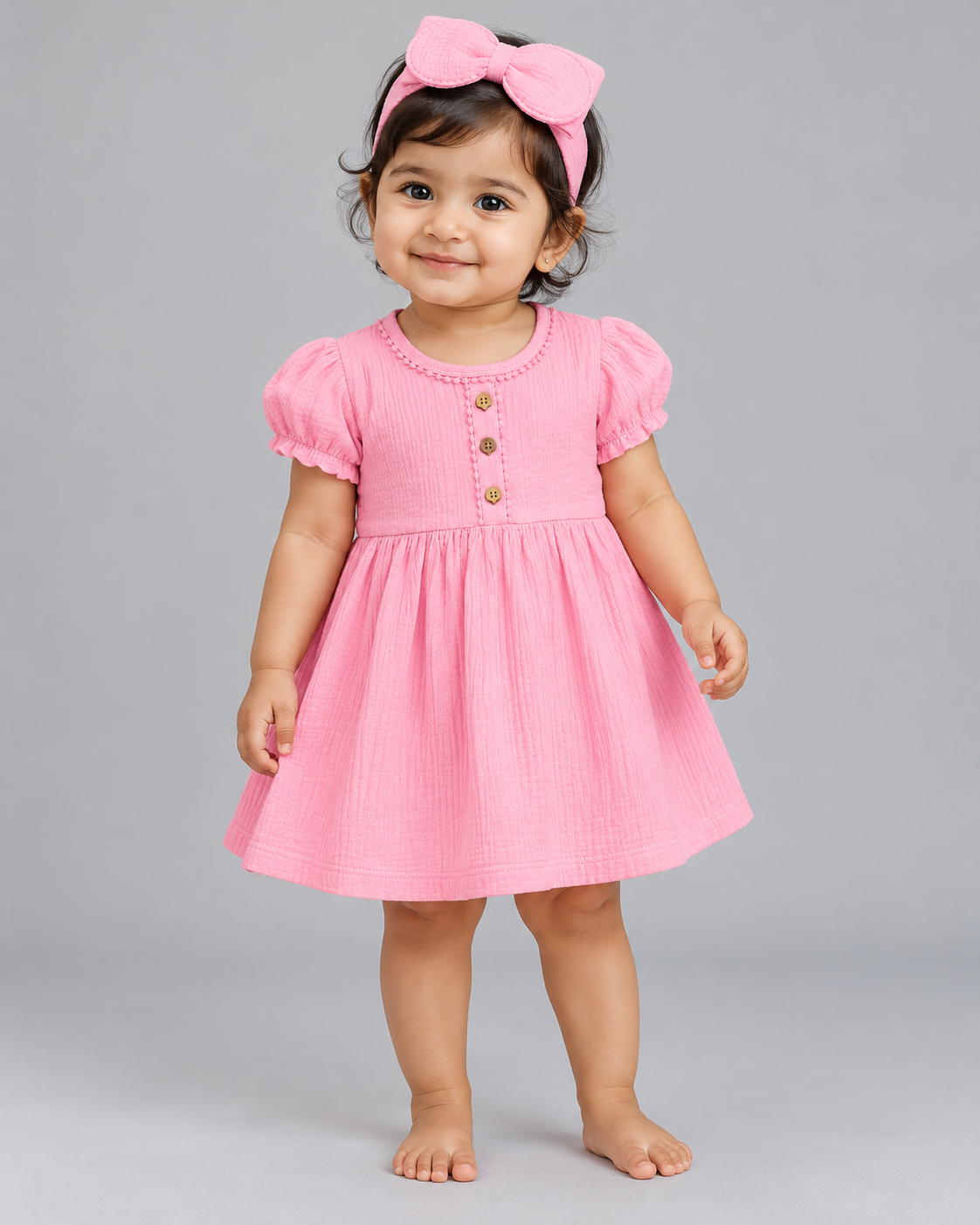 Muslin Lycra Fairy Frock (With Head Band) - Bubblegum Pink