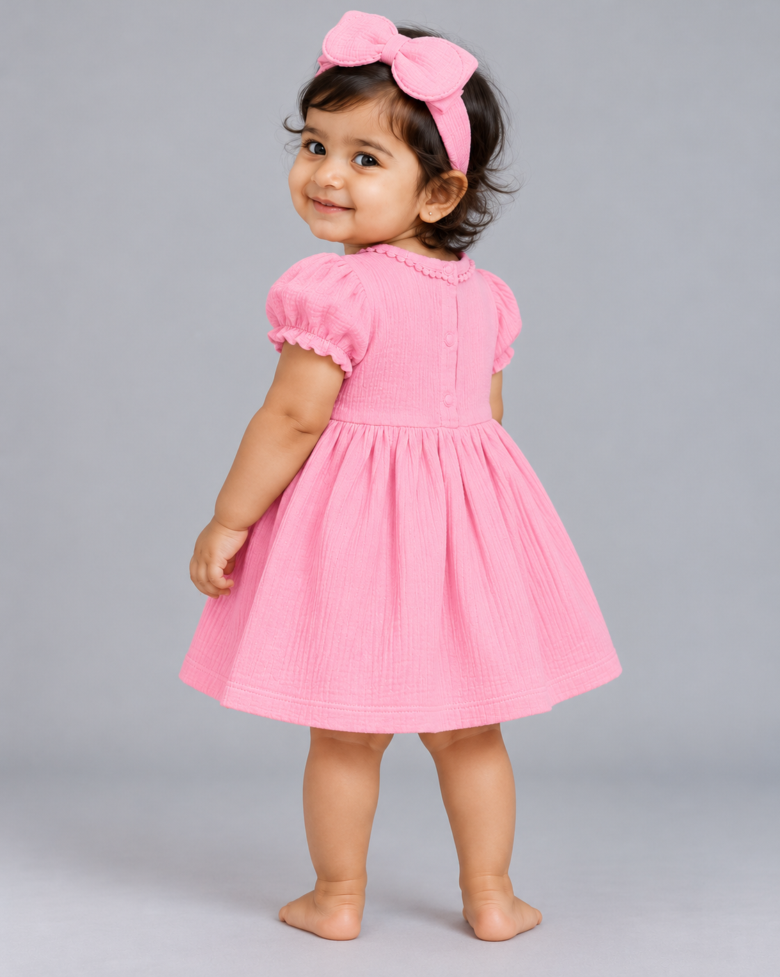 Muslin Lycra Fairy Frock (With Head Band) - Bubblegum Pink