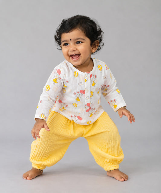 Muslin Pyjama Patiala Set - (W) Lt. Yellow Strings