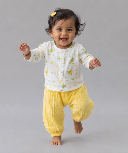 Muslin Pyjama Patiala Set - (W) Lime Cream Runner Duck