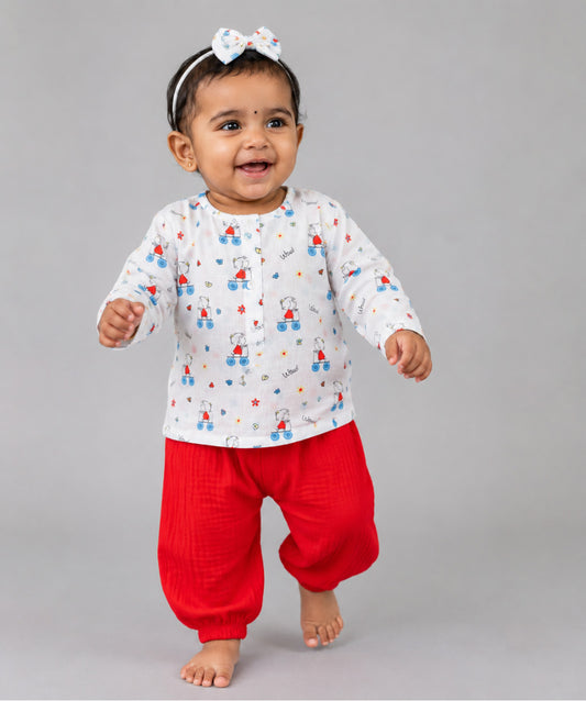 Muslin Pyjama Patiala Set - (W) Salsa Rose Scarlet