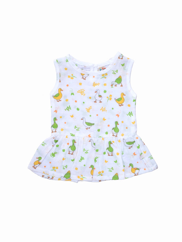 FIRSTIN Muslin Frock Back Button - (W) Vanilla Runner Duck