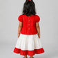 Ridhi Top With Skirt (Puff Sleeve) - Carmine