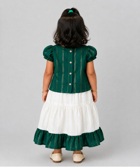Ridhi Top With Skirt (Puff Sleeve) - Opal