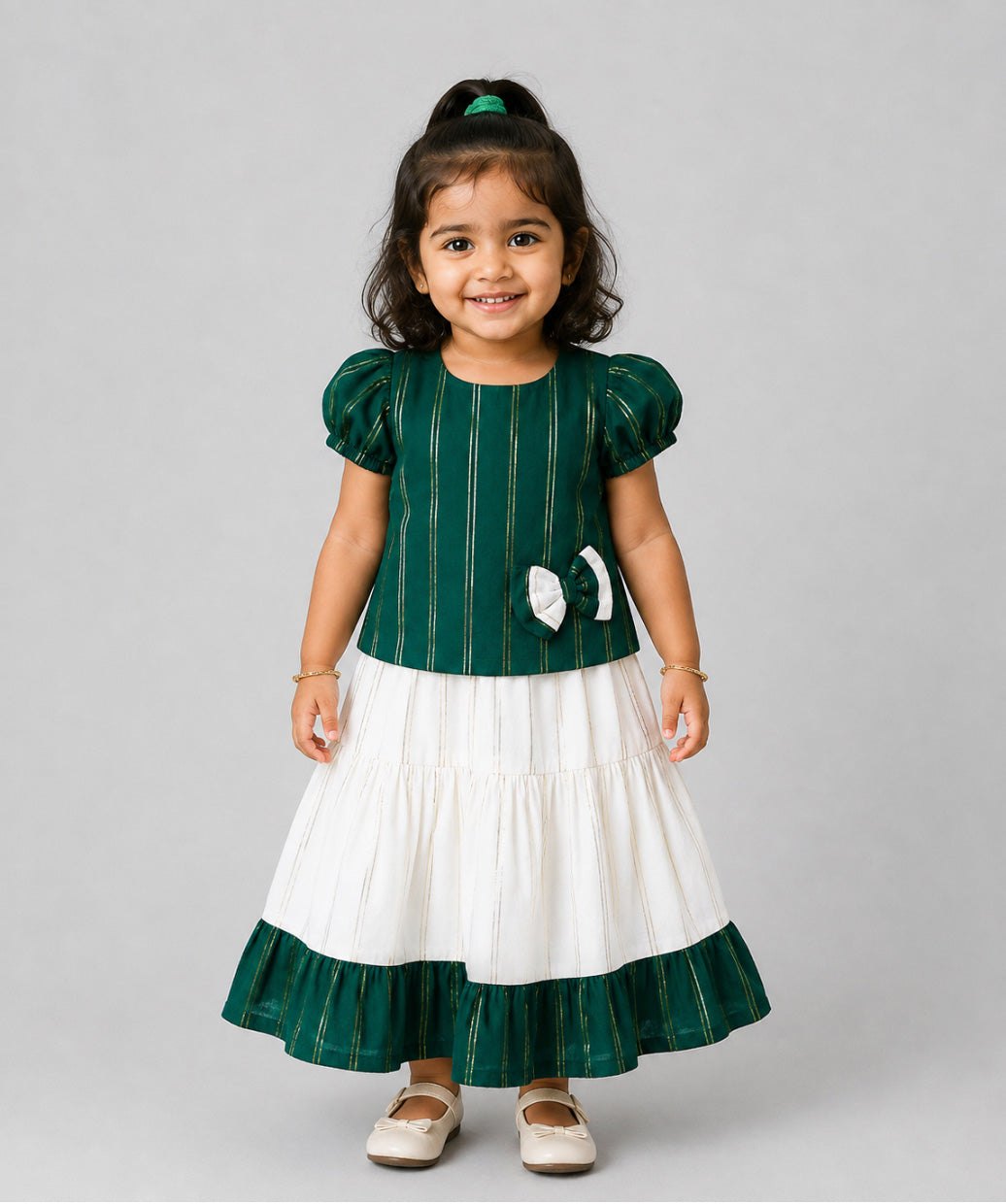 Ridhi Top With Skirt (Puff Sleeve) - Opal