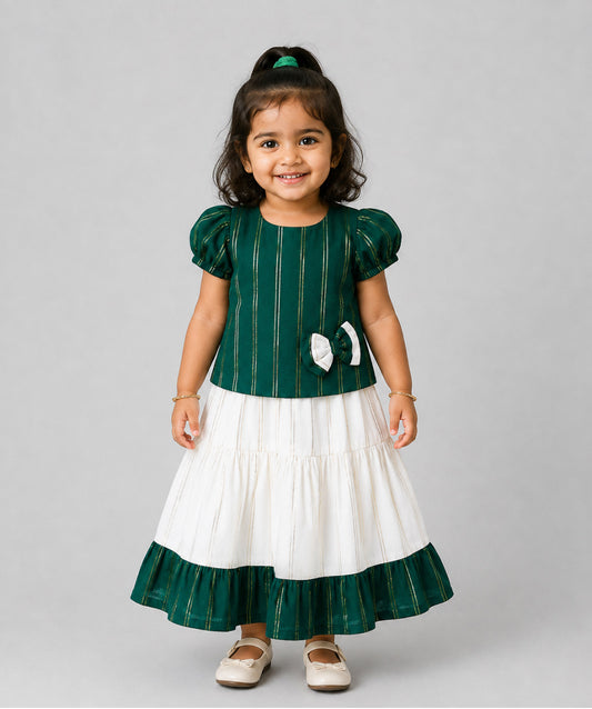 Ridhi Top With Skirt (Puff Sleeve) - Opal