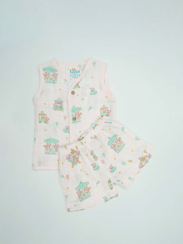 FIRSTIN Muslin Jabla-Shorts Set Sleeveless - Salsa Rose Ferris Wheel