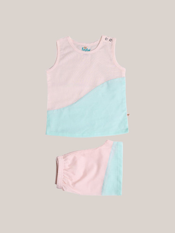 FIRSTIN Organic Cotton Duo Jabla-Shorts Set Sleeveless - Salsa Rose