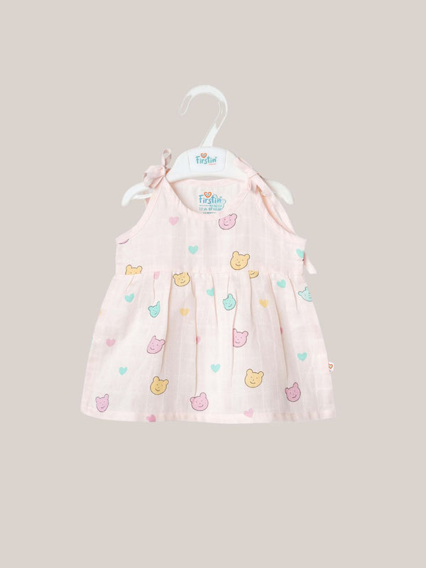 FIRSTIN Muslin Knotted Frock - Salsa Rose Buddy