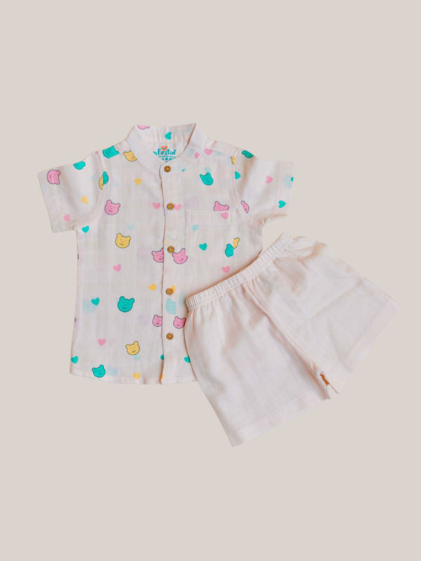 FIRSTIN Muslin Co-Ord Set Half Sleeve - Salsa Rose Buddy
