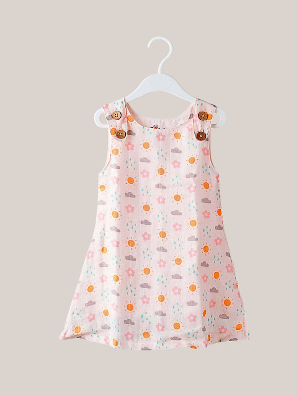 FIRSTIN Salsa Rose-Daisy Cloud Muslin Tent Frock With Print