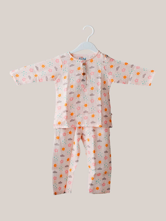 Salsa Rose-Daisy Cloud Printed Muslin Pyjamas Set