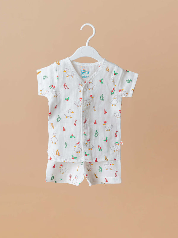 FIRSTIN Muslin Jabla-Shorts Half Sleeve - Santa Duck