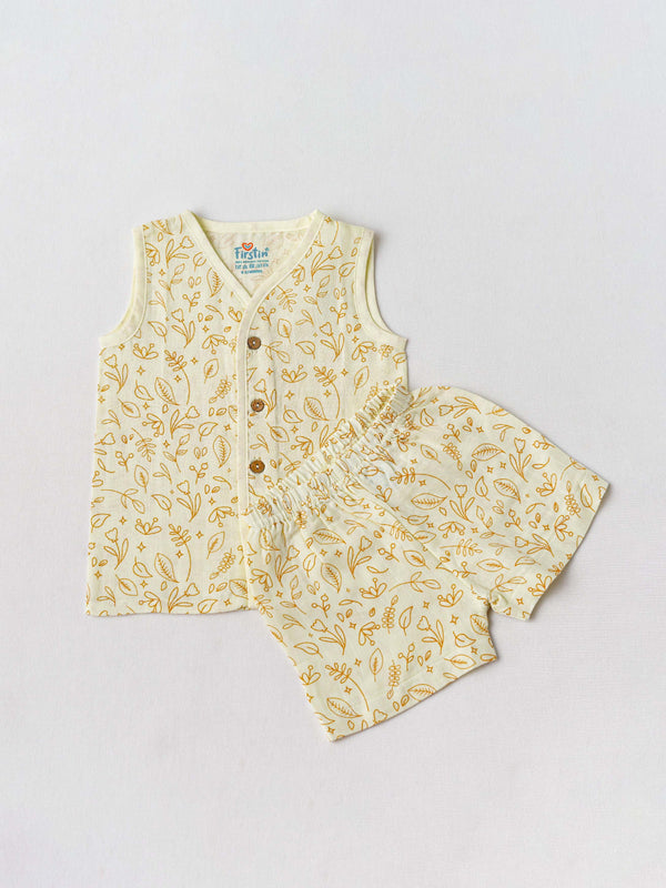 FIRSTIN Muslin Jabla-Shorts Set Sleeveless - Lime Cream Shrubs